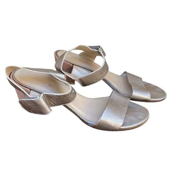 Stuart Weitzman Metallic Gold Broadband Leather Open Toe Sandals Sz 8.5 EUC! - Picture 2 of 9